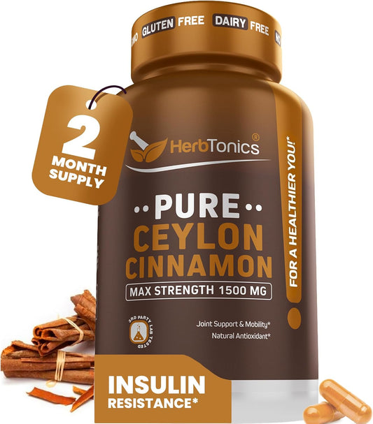 Herbtonics Ceylon Cinnamon Capsules - 1500mg, 120ct | Immune Support, Weight Management | Non-GMO, Gluten-Free - Espot.com.au