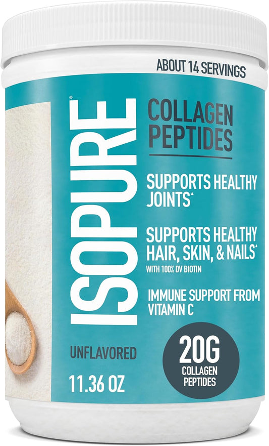 Isopure Collagen Peptides Powder with Vitamin C - Unflavored, 20g Per Serving - 11.36 Oz - Lactose & Gluten Free - 14 Servings - Espot.com.au