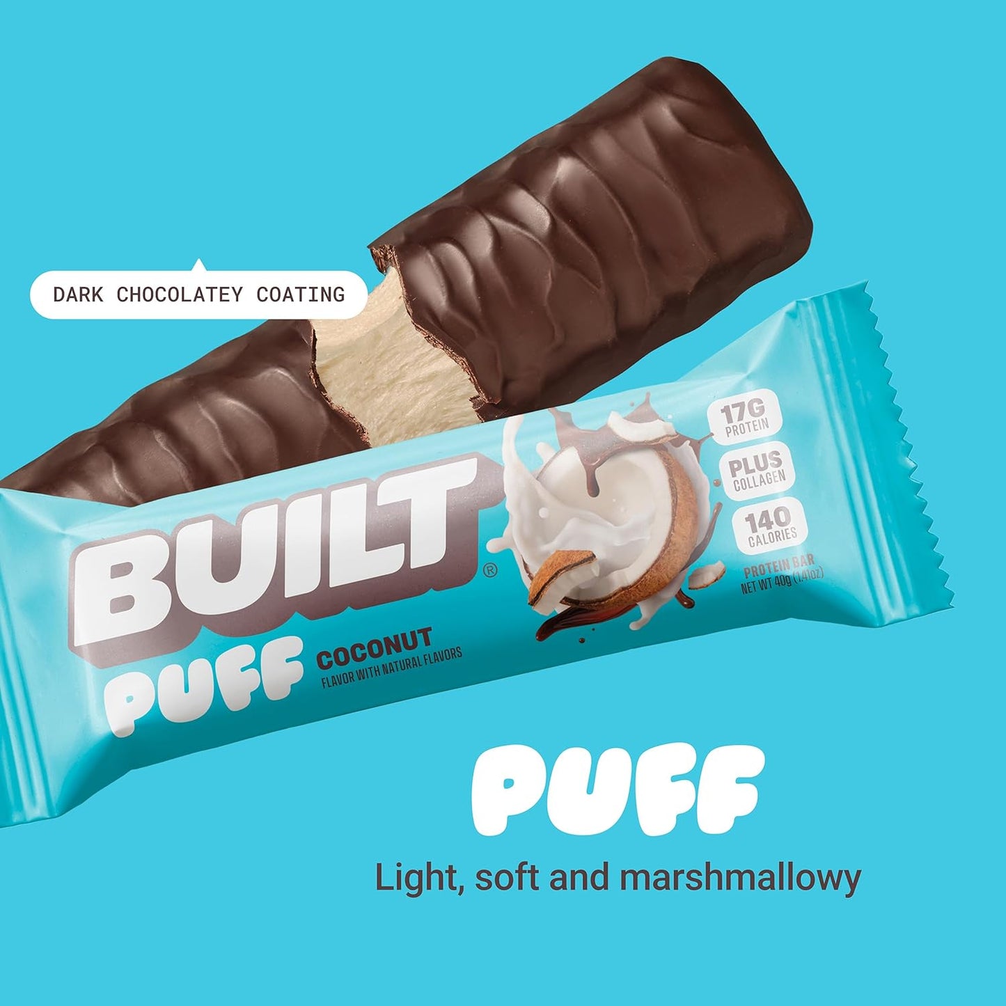 Built Bar Coconut Puff Protein Bars - High Protein Snacks, On-The-Go Bars - 12 Count, 17g Protein, 140 Calories, 6g Sugar - Collagen, Gluten Free - Espot.com.au