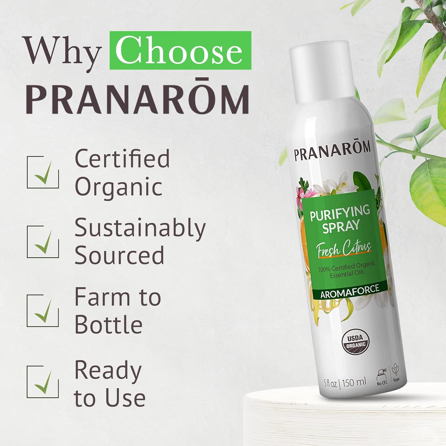 Certified Organic Aromaforce Air Purifying Spray with Essential Oils - 150ml, Home Deodorizer & Fresh Citrus Scent, Plant-based Essences - Espot.com.au