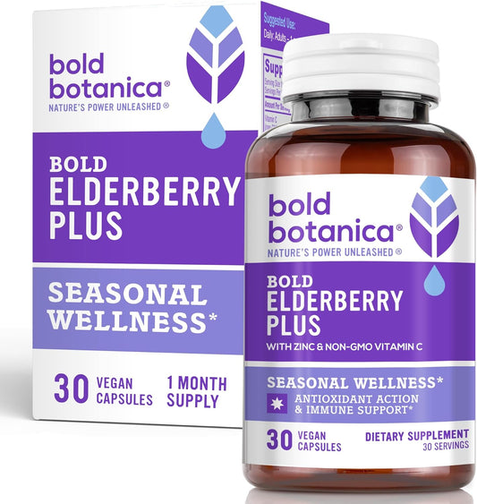 Elderberry Plus Capsules with Zinc & Vitamin C - 65x Concentrated Extract for Immune Support - Non-GMO, 30 Vegan Capsules for Wellness - Espot.com.au