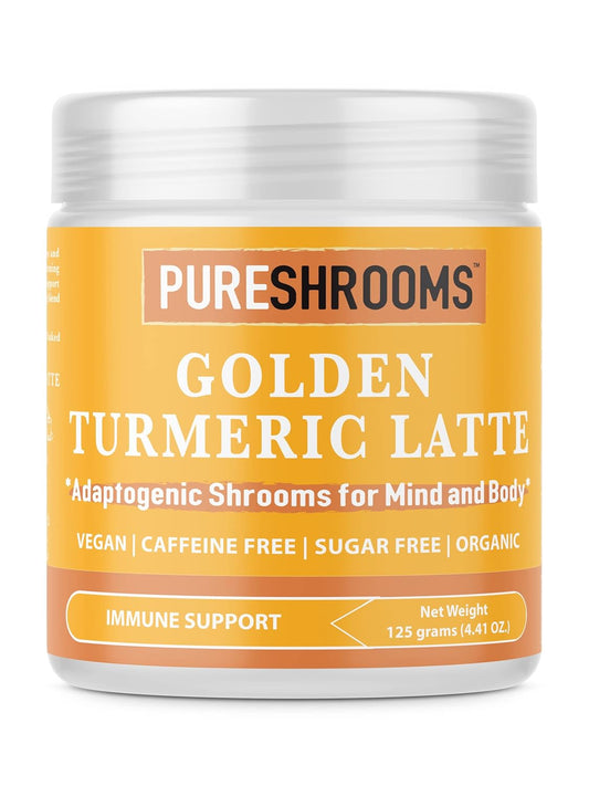 Organic Turmeric Latte Golden Milk with Lion's Mane & Turkey Tail Mushroom Extracts - Herbal Mushroom Coffee Substitute Alternative, 30 Servings - Espot.com.au