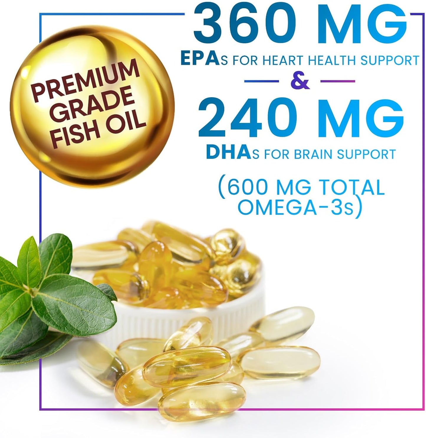 Premium Nature's Peak Omega-3 Fish Oil Softgels - 2400mg Triple Strength Supplements for Brain & Heart Support - Sustainably Sourced EPA & DHA Omega-3 Formula - 60 Count - Espot.com.au