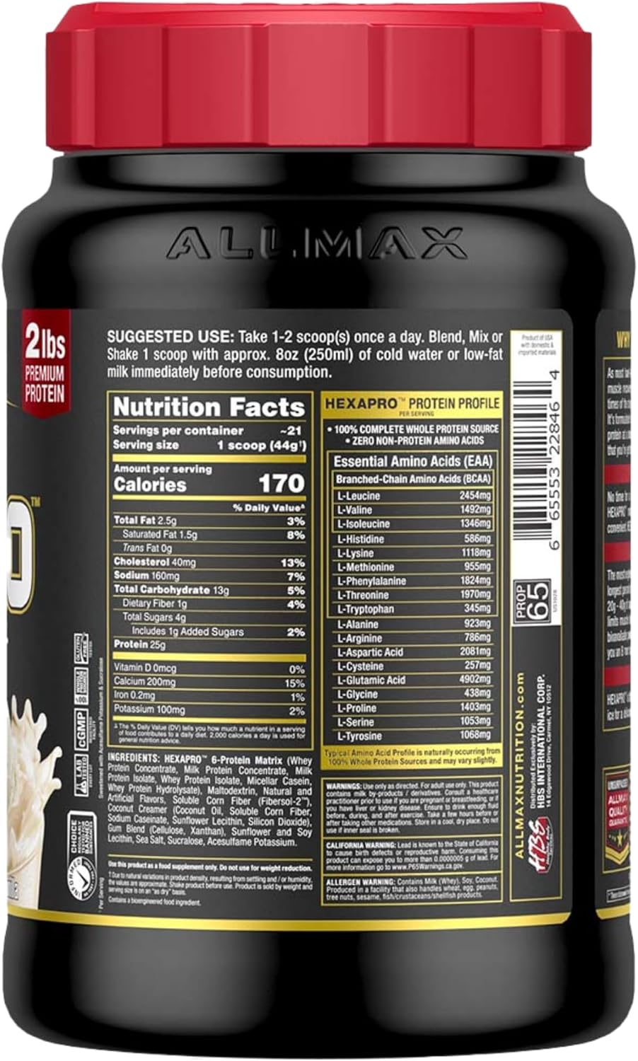 allmax-nutrition-hexapro-french-vanilla-protein-powder---2-lb---25g-protein-per-serving---8-hour-sustained-release---zero-sugar---21-servings-10