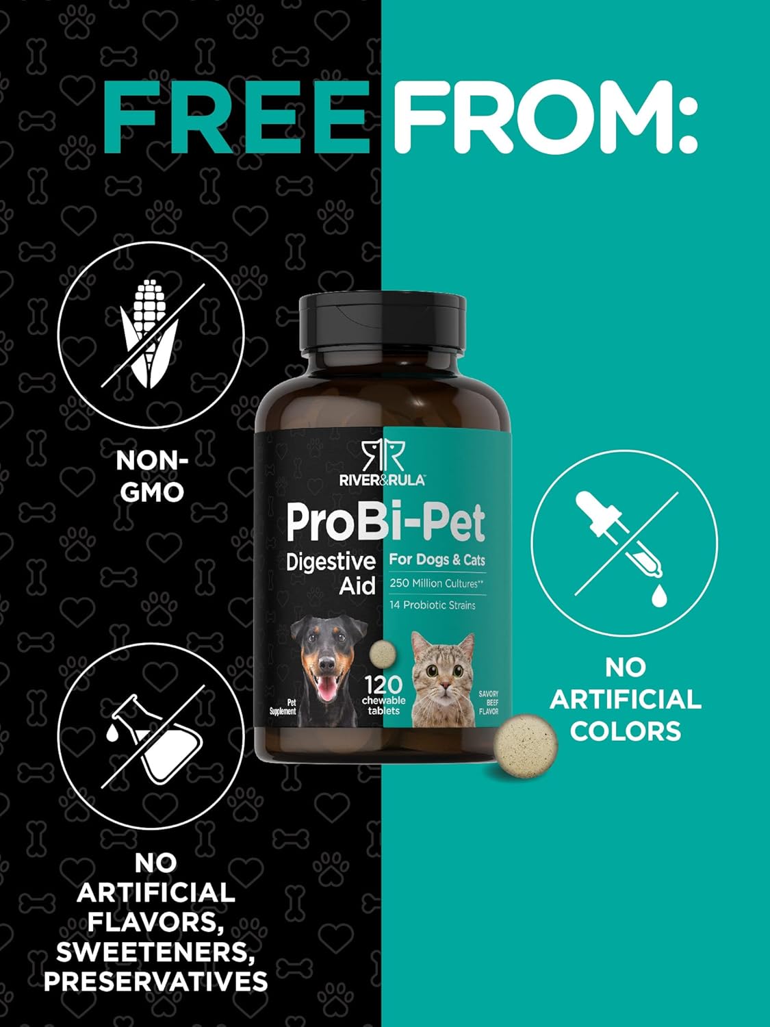river-rula-probiotic-chewable-tablets-for-dogs-cats---120-count-digestive-aid-with-14-strains---savory-beef-flavor-supplement-4