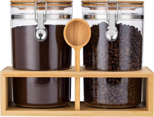set-of-2-coffee-sugar-canisters-with-shelf---58oz-plastic-containers-for-ground-coffee-bean-storage-includes-lid-locking-clamp-coffee-scoop-ideal-food-storage-jars-for-kitchen-organization-1