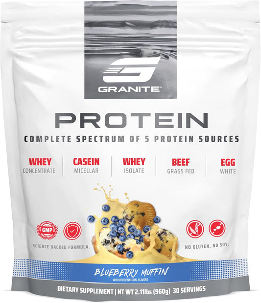 granite-protein-powder---blueberry-muffin-flavor-with-whey-isolate-concentrate---casein-blend-for-muscle-building-workout-recovery---23g-protein-from-5-sources---30-servings-1