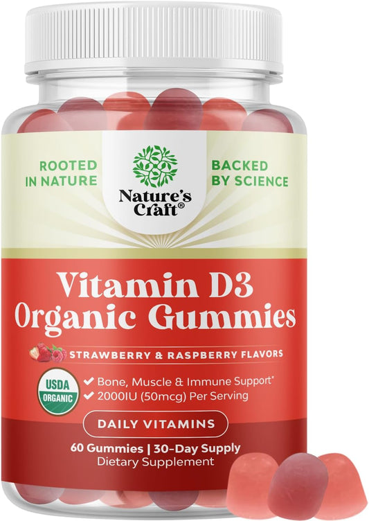 Organic Vitamin D3 Gummies 2000IU for Adults - Bone, Muscle, and Immune Support - Non-GMO and Gluten-Free - 60 Gummies - Espot.com.au