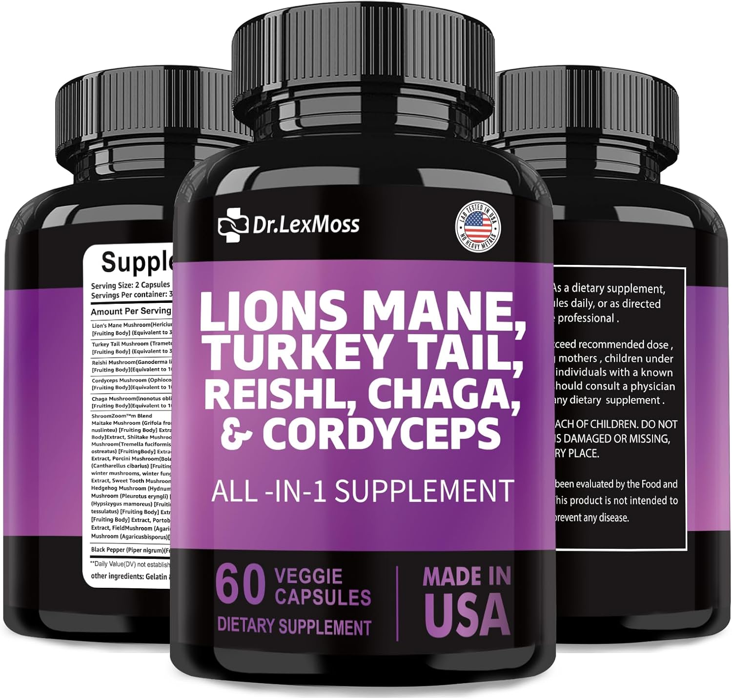 organic-mushroom-supplement-with-lions-mane-turkey-tail-reishi-cordyceps-chaga-maitake-meshima-poria-cocos-shiitake-oyster-porcini-enoki---60-capsules---dr-lexmoss-6