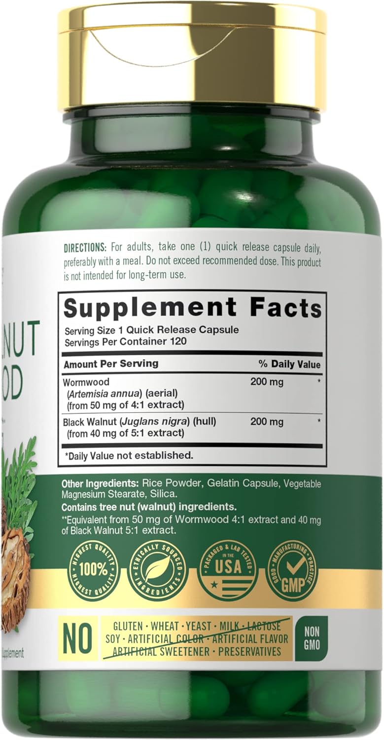 Carlyle Black Walnut Wormwood Herbal Complex Capsules - 120 Count | Non-GMO, Gluten Free - Espot.com.au