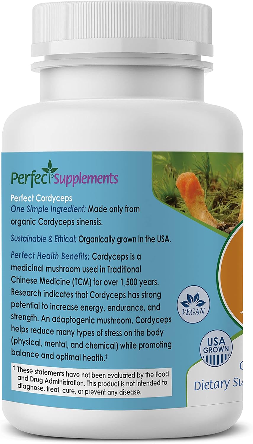 Organic Cordyceps Herbal Supplement - 90 Veg Capsules - Boosts Energy, Endurance, Strength - Adaptogenic Formula by Perfect Supplements - Espot.com.au