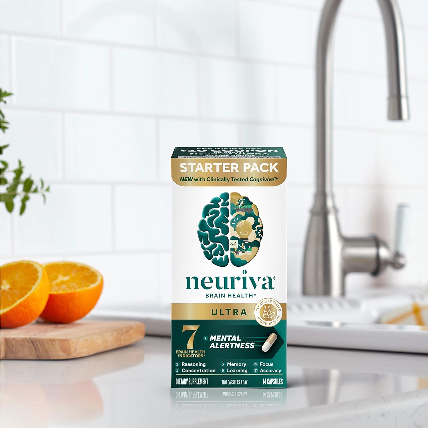 NEURIVA Ultra Decaffeinated Brain Supplement for Mental Alertness, Memory & Focus - Clinically Tested Nootropic with Cognivive, Neurofactor, Phosphatidylserine, Vitamins B6 & B12 - 14ct Capsules - Espot.com.au