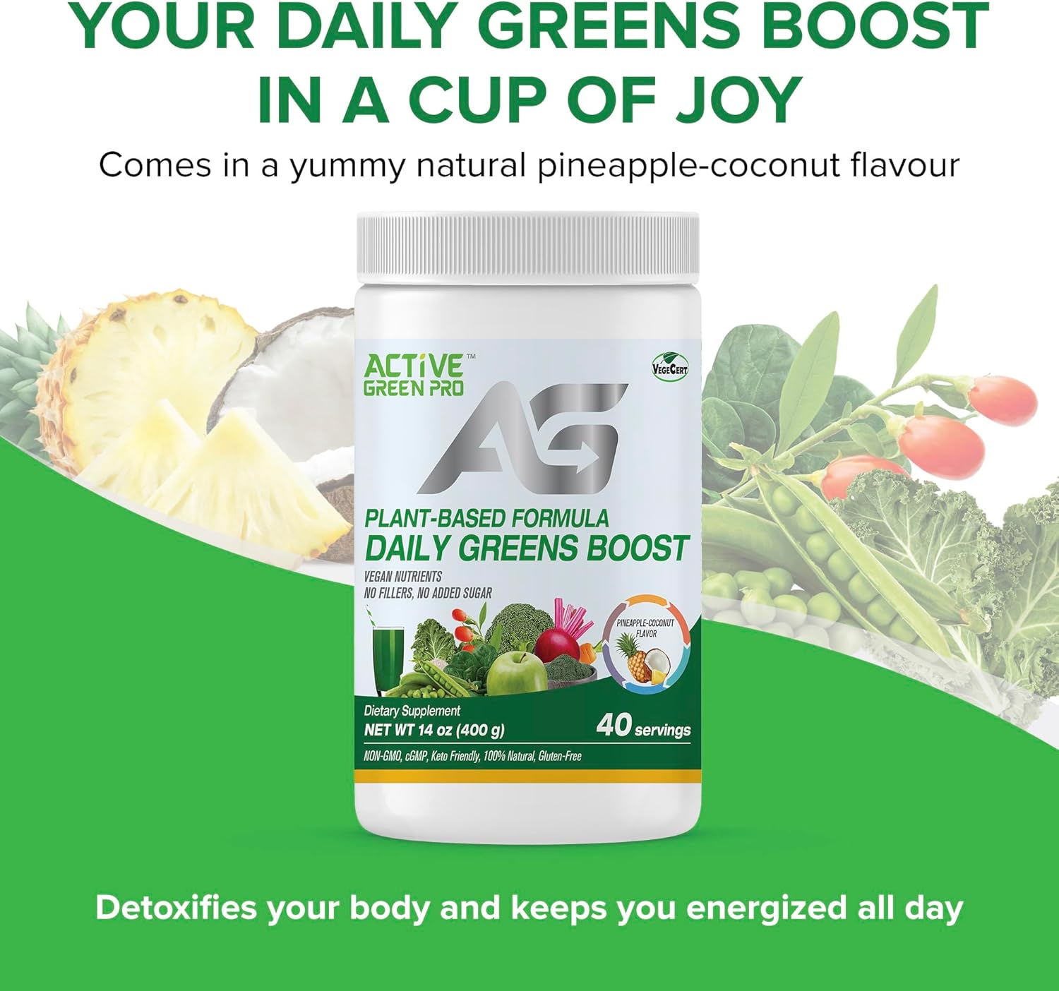 Green Superfoods Powder with 14 Different Greens - Packed with Antioxidants, Fiber, Vitamins, and Minerals for Daily Health and Detox - Active Green Pro Formula - Espot.com.au