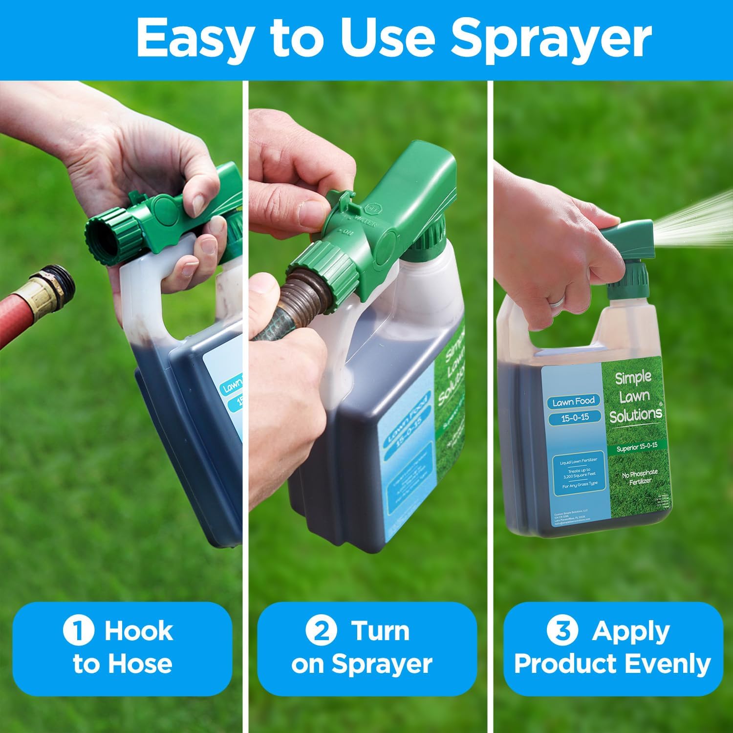 Premium Liquid Lawn Fertilizer 15-0-15 for Growth & Green Grass - Nitrogen, Potassium, Humic, Fish & Seaweed Blend - All Grass Types - Simple Lawn Solutions - All Season Formula - 32oz Sprayer Included - Espot.com.au
