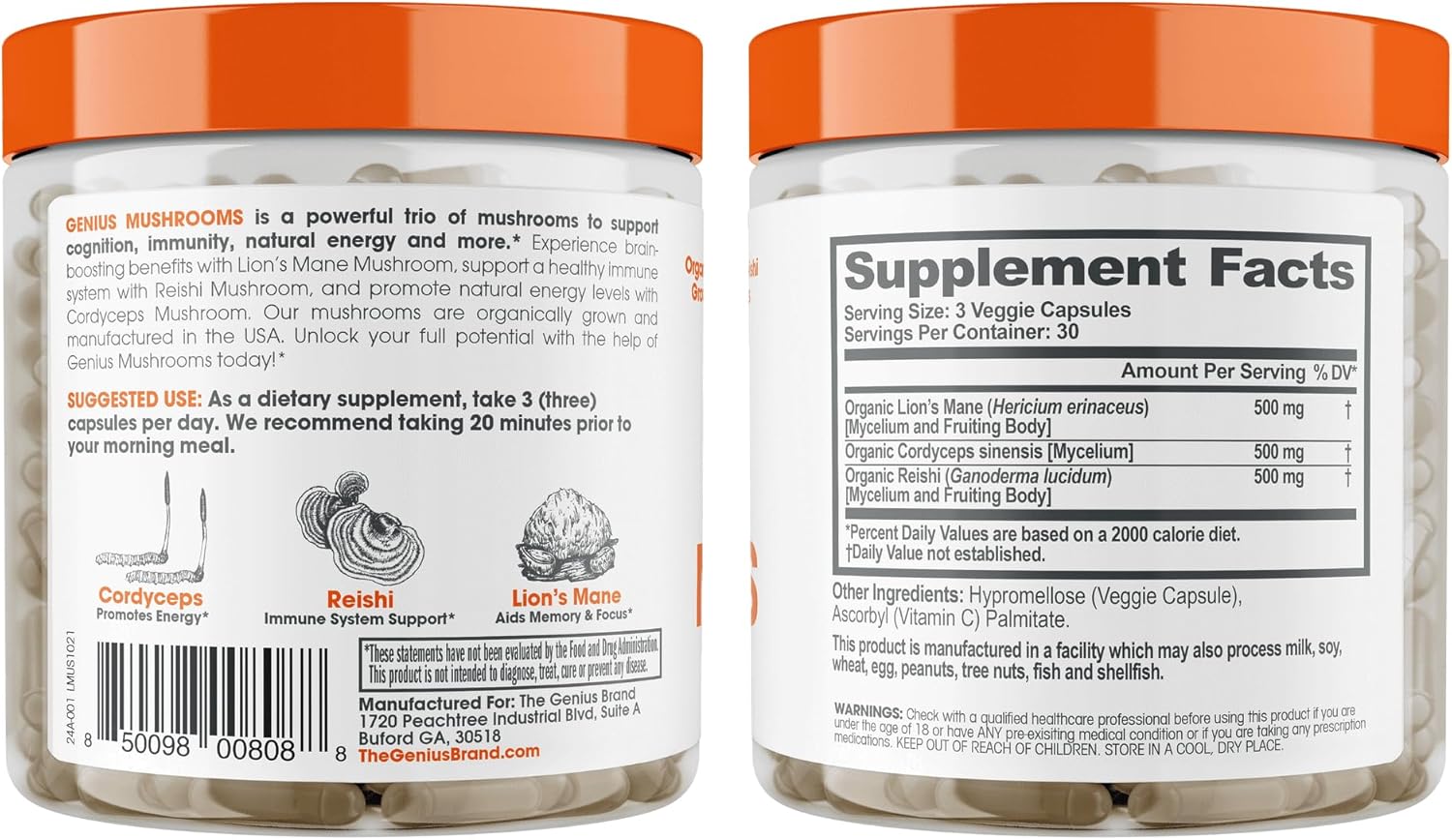 organic-genius-lions-mane-cognition-vitamins-supplement-capsules---120-veggie-pills-1200mg-per-serving---nootropic-supplement-by-the-genius-brand-9
