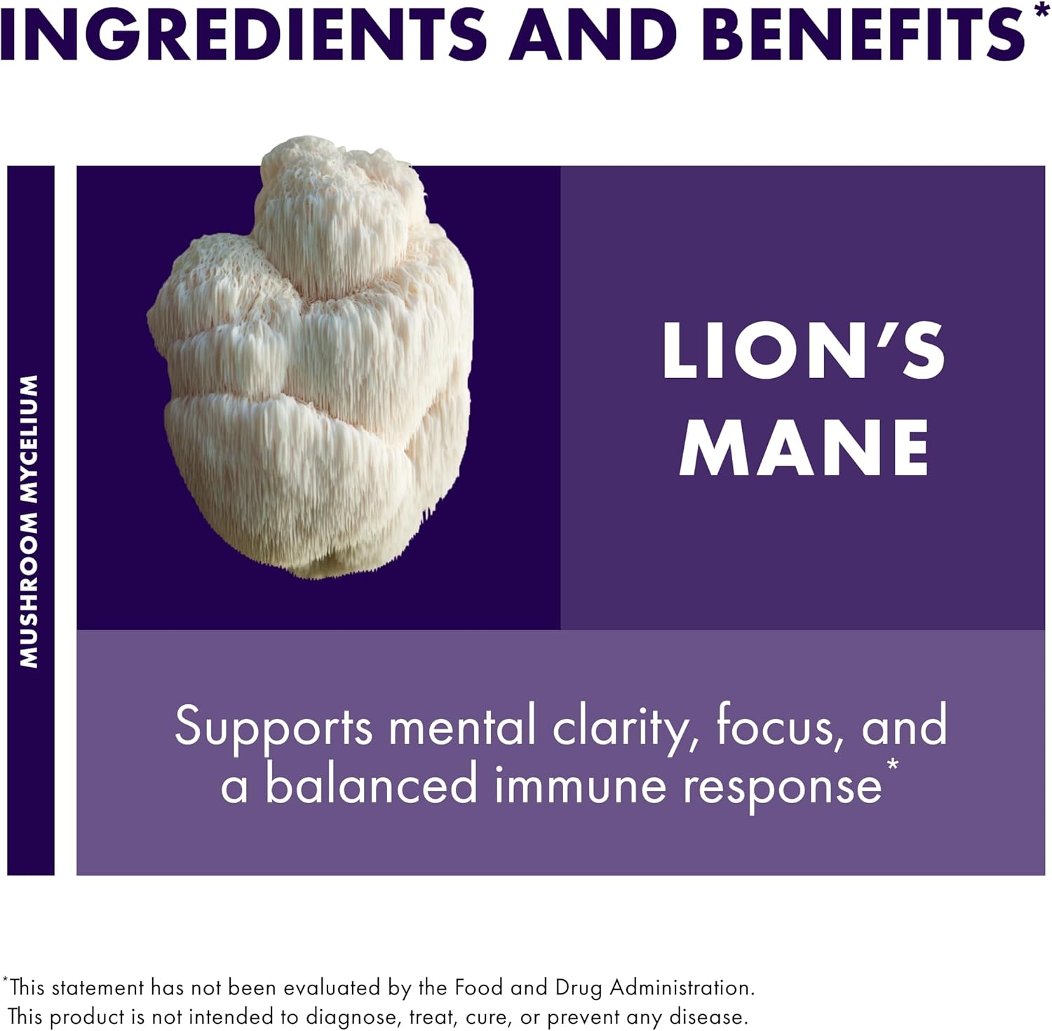 Lion's Mane Mushroom Brain Health Supplement - Supports Focus, Memory, Immune & Nervous System - 30 Capsules - Espot.com.au