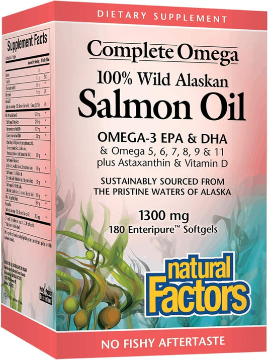 Natural Factors Wild Alaskan Salmon Oil Softgels - Omega-3 DHA and EPA for Heart & Brain Health - 180 Servings - Espot.com.au