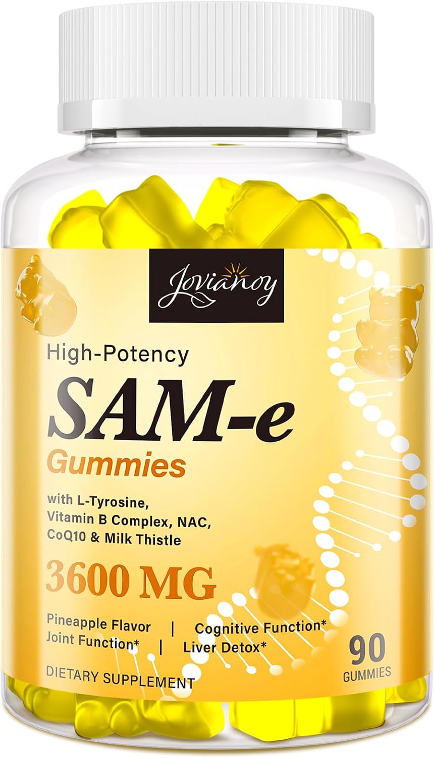 3600 MG SAM-e Gummies with L-Tyrosine, Vitamin B Complex, NAC, CoQ10 & Milk Thistle - Mood, Cognitive & Liver Detox Support - Pineapple Flavor - Vegan - Made in USA - 90 Gummies - Espot.com.au
