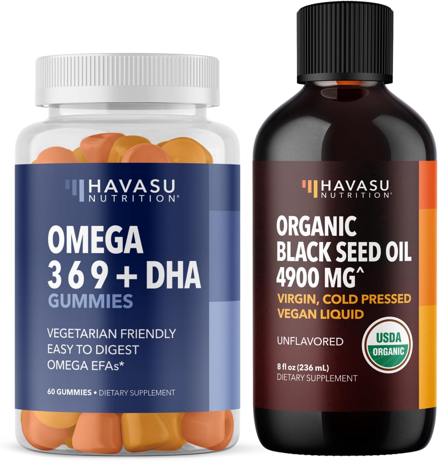 Bundle: Havasu Nutrition Omega Gummies and Organic Black Seed Oil Liquid for Adults - Essential Omega-3 Fatty Acids and Immune Support - Espot.com.au