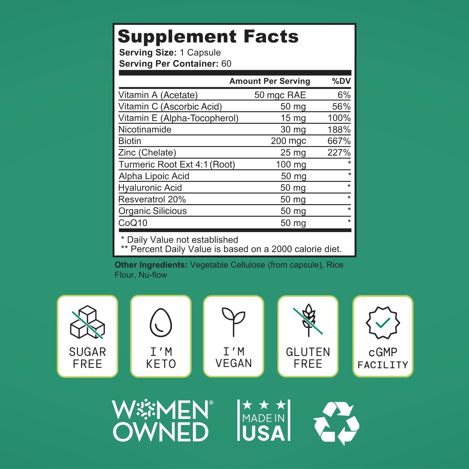 Women's Healthy Aging Supplement with Resveratrol, NAD, Collagen, Biotin - Beauty Boost with 12 Ingredients - Vegan, USA Made - 60 Capsules - Espot.com.au