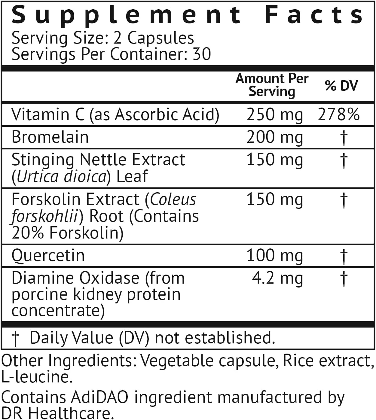 HistaResist Histamine Intolerance Supplement with Optimal DAO Enzyme Dose - 60 Capsules - Espot.com.au