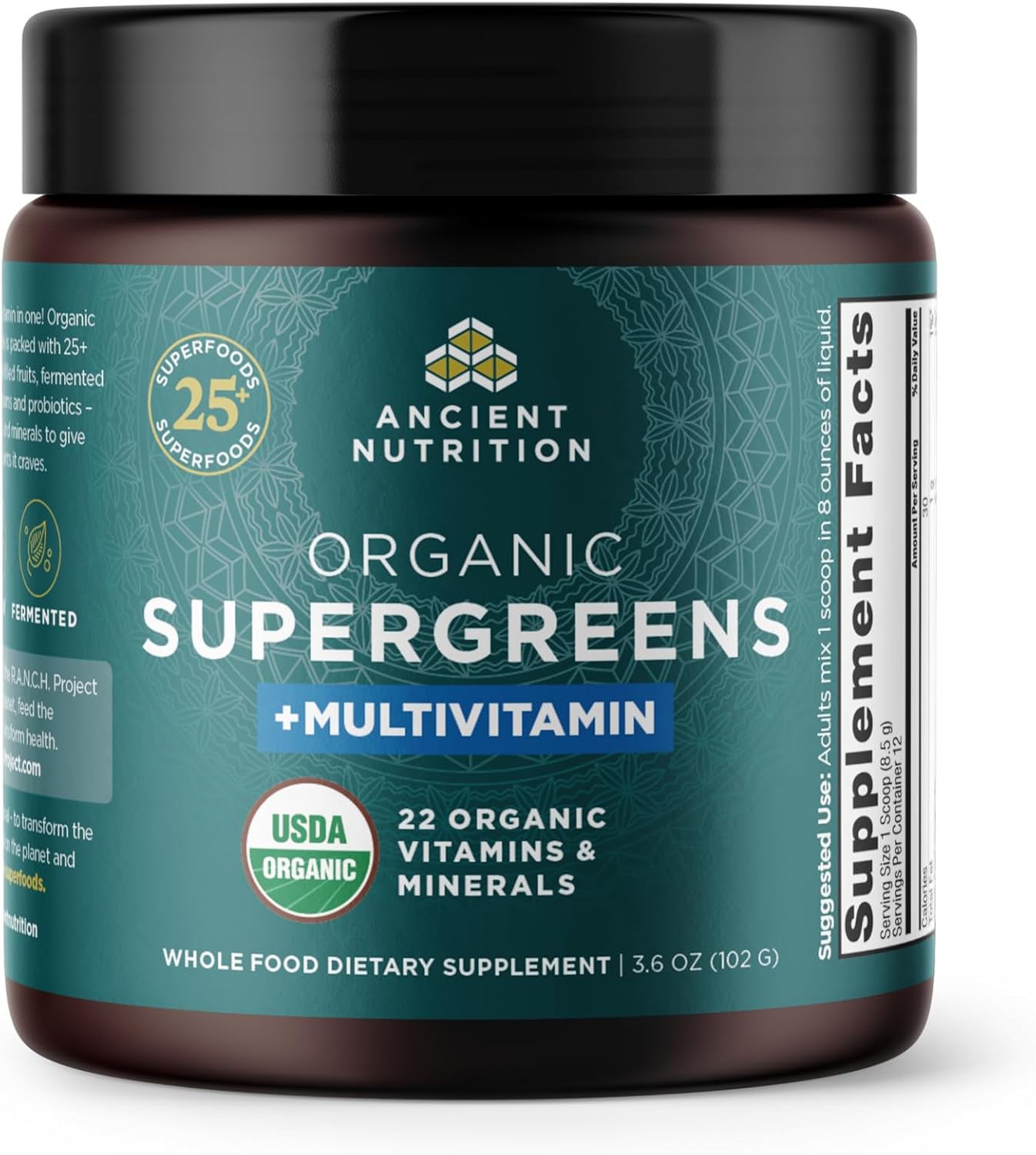 Organic SuperGreens Powder with Probiotics & Multivitamin Greens - Real Fruits, Vegetables & Herbs - Digestive & Energy Support - 12 Servings, 3.6oz - Espot.com.au