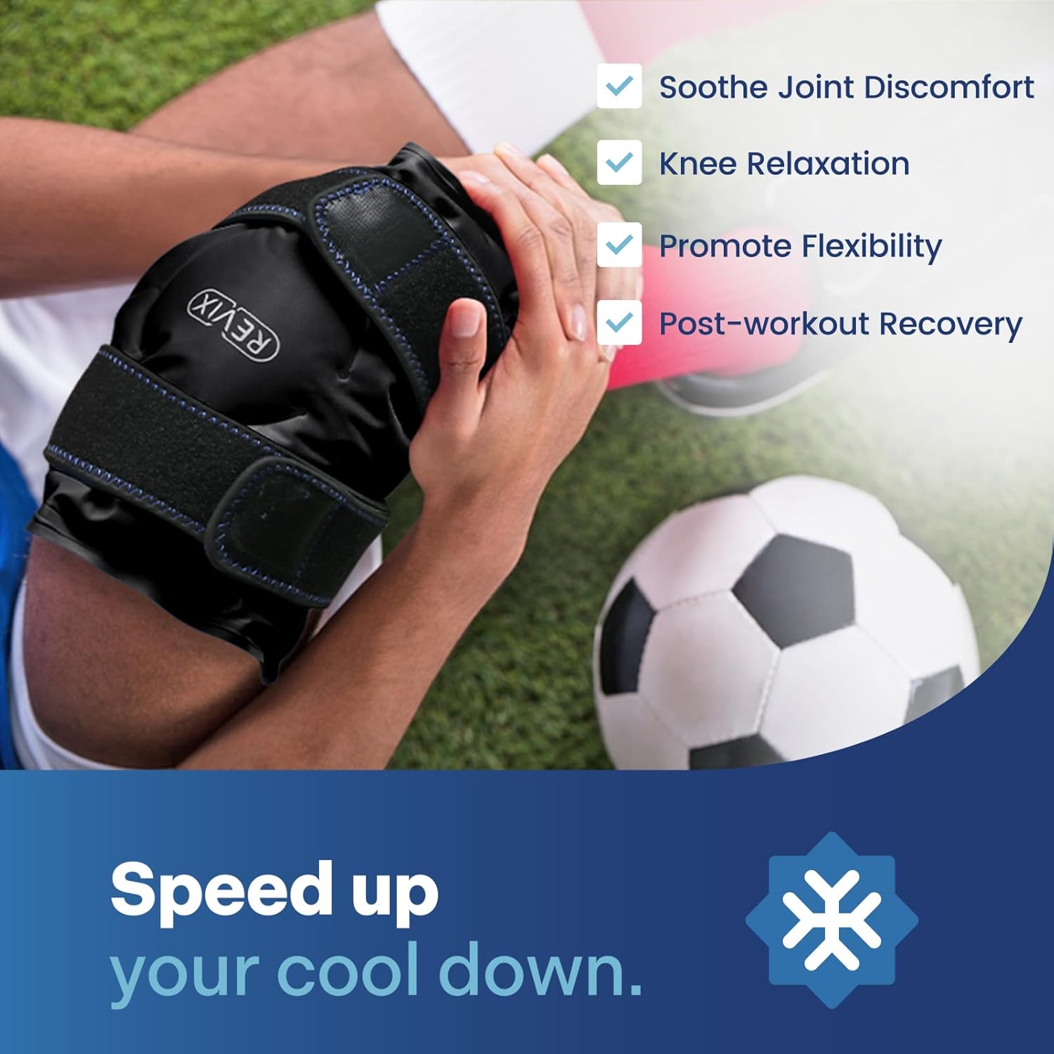Set of 2 REVIX Reusable Gel Ice Packs for Knee Relaxation, Cold Compression for Flexibility and Recovery, Long-Lasting Cold with Plush Cover - Black - Espot.com.au