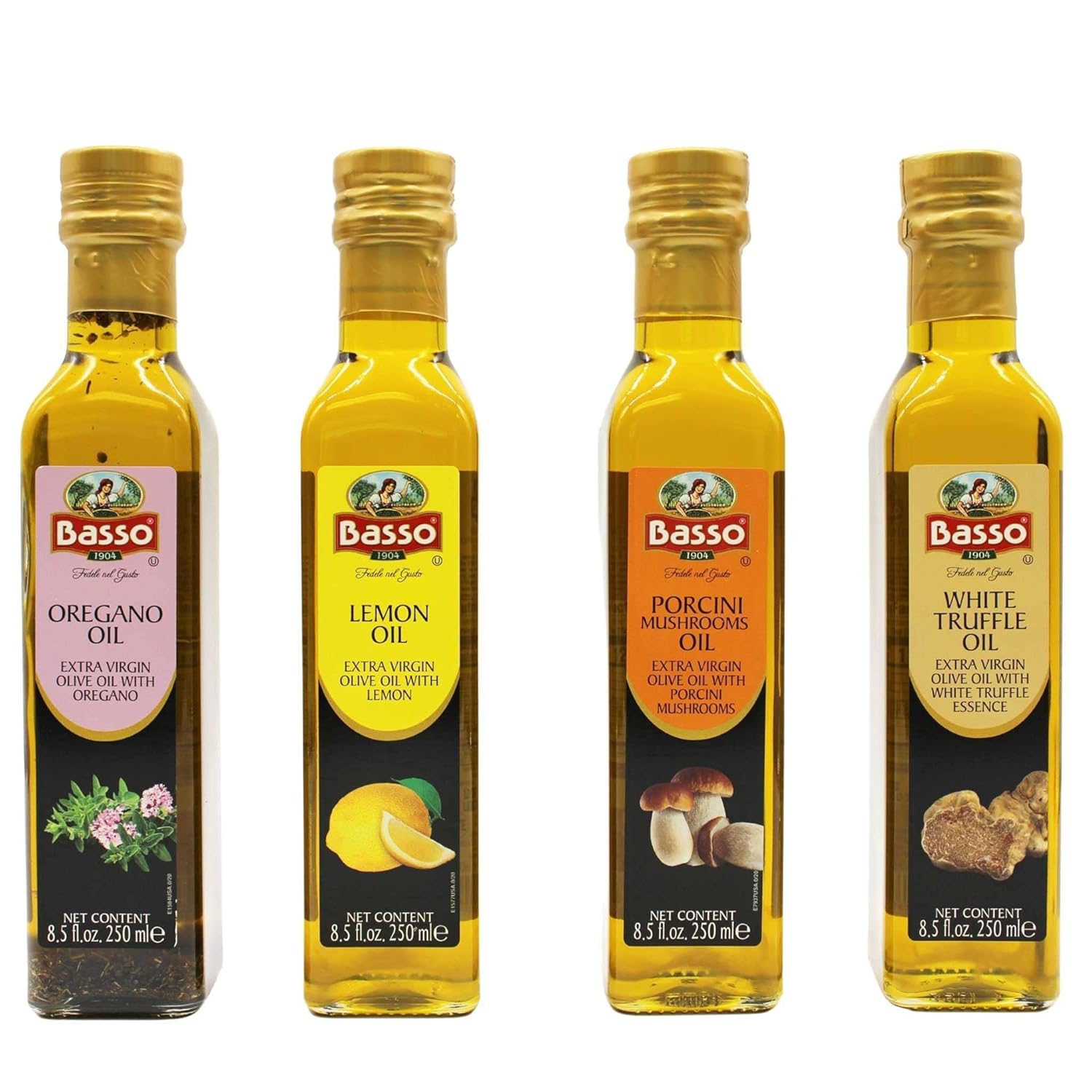 basso-1904-infused-olive-oil-gift-box-set---white-truffle-lemon-porcini-oregano---4-bottles-x-85-floz---extra-virgin-olive-oil---250ml-1