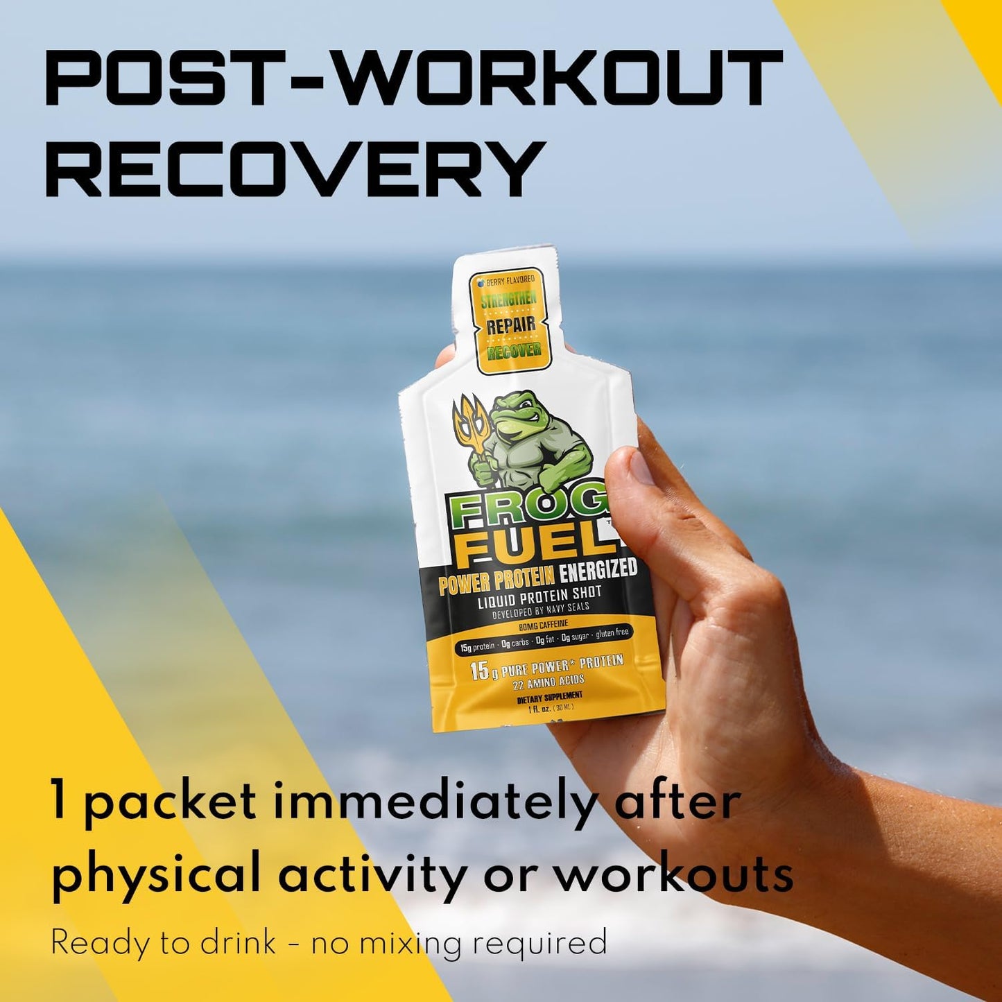 Bundle: Frog Fuel Power Protein & Pre Workout Shots, 1500mg Beta Alanine, 15g Collagen, Grass-Fed, 1.2 oz Packets, 48 Pack - Energized for Pre & Post Workout - Espot.com.au