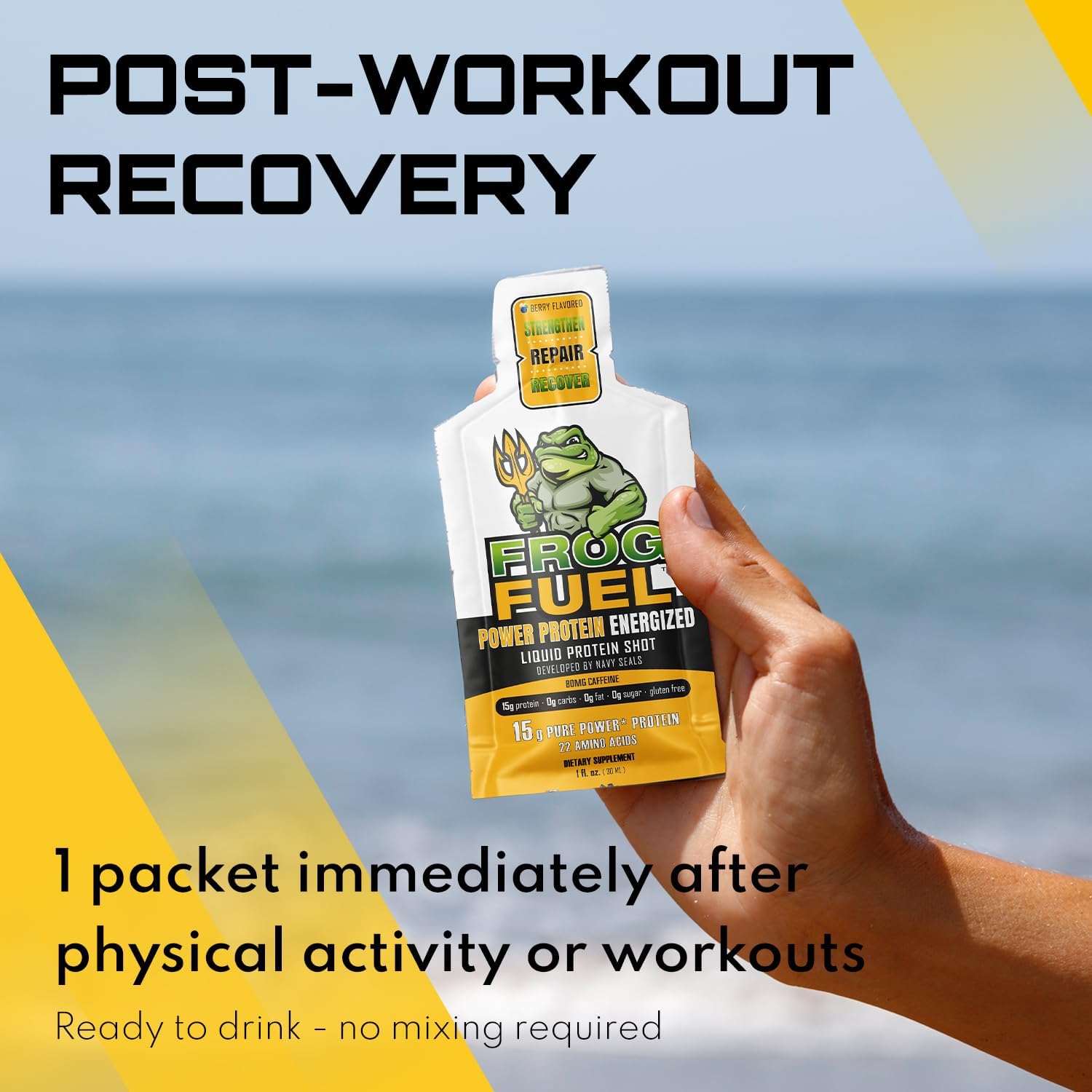 Bundle: Frog Fuel Power Protein & Pre Workout Shots, 1500mg Beta Alanine, 15g Collagen, Grass-Fed, 1.2 oz Packets, 48 Pack - Energized for Pre & Post Workout - Espot.com.au