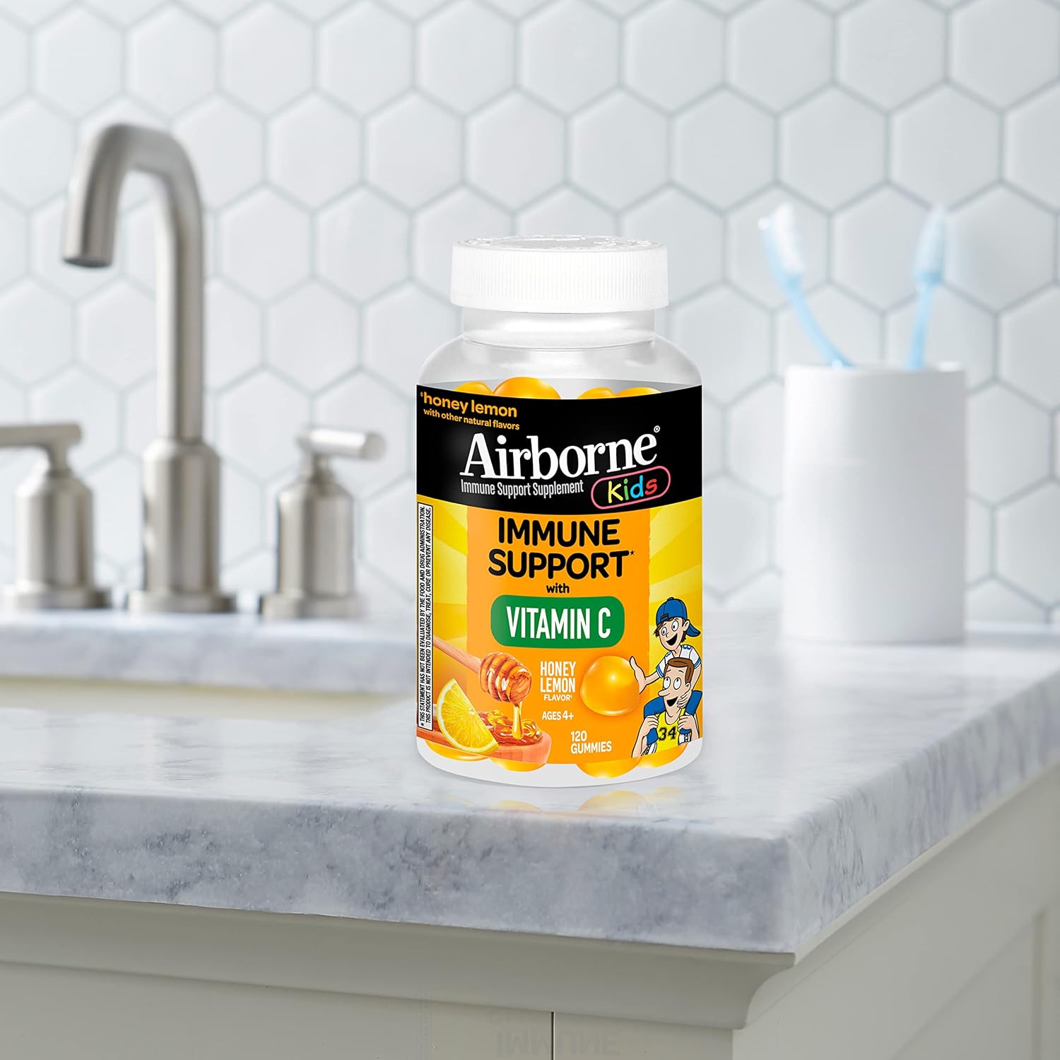 Kids Immune Support Gummies with Vitamin C & Zinc - 120 Count, Honey Lemon Flavor, Antioxidant-Rich Formula for Children's Health - Espot.com.au