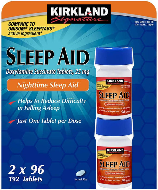 kirkland-signature-doxylamine-succinate-25mg-nighttime-sleep-aid-tablets---192-tablets-total-2-x-96-tablets-1