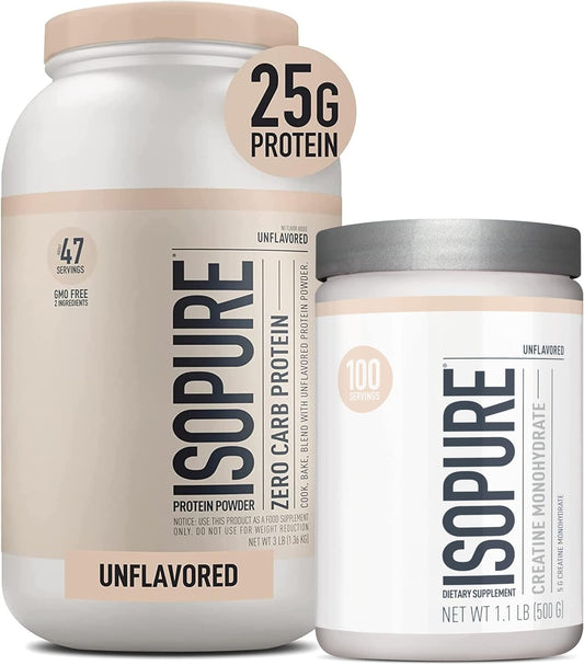 Isopure Unflavored Whey Protein Isolate and Creatine Monohydrate Bundle - 47 Servings of Protein, 100 Servings of Creatine - Espot.com.au
