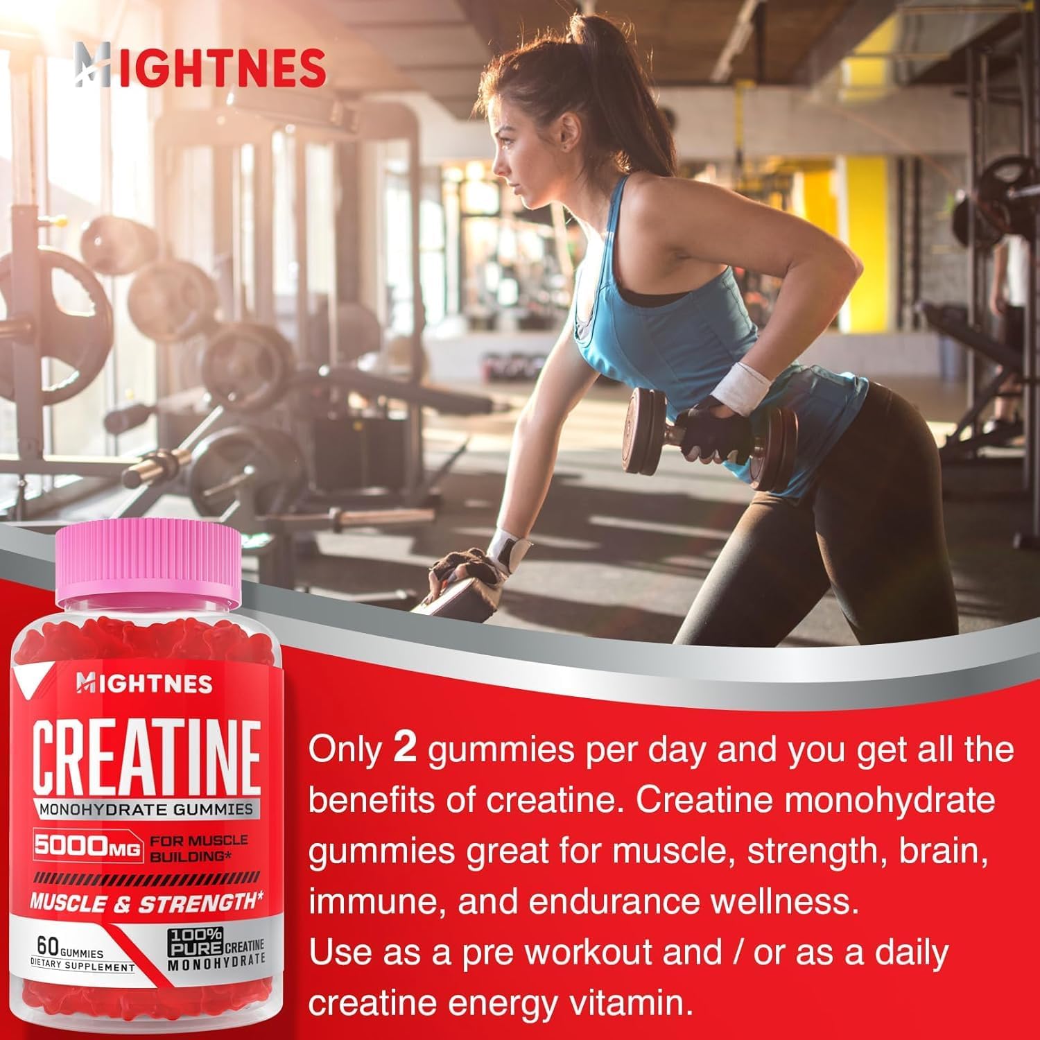 Organic Vegan Creatine Gummies with Taurine & Vitamins - 5000mg Pre-Workout for Maximum Strength, Muscle, Energy & Focus - Men & Women - 60 Count - Espot.com.au