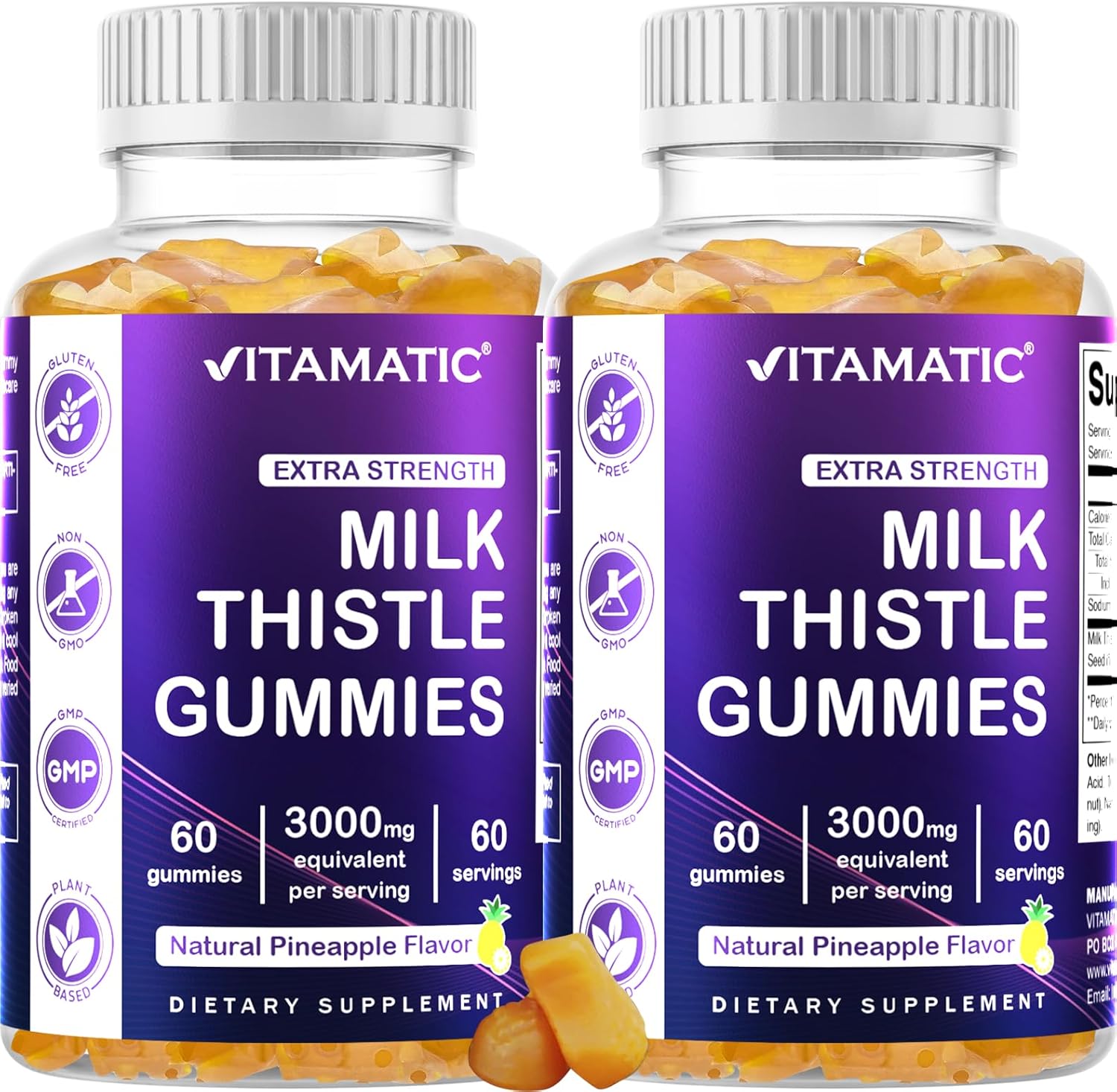 2 Pack Milk Thistle Gummies - 3000 mg Equivalent - Liver Detox & Antioxidant - 80% Silymarin - 60 Pectin Gummies - Espot.com.au