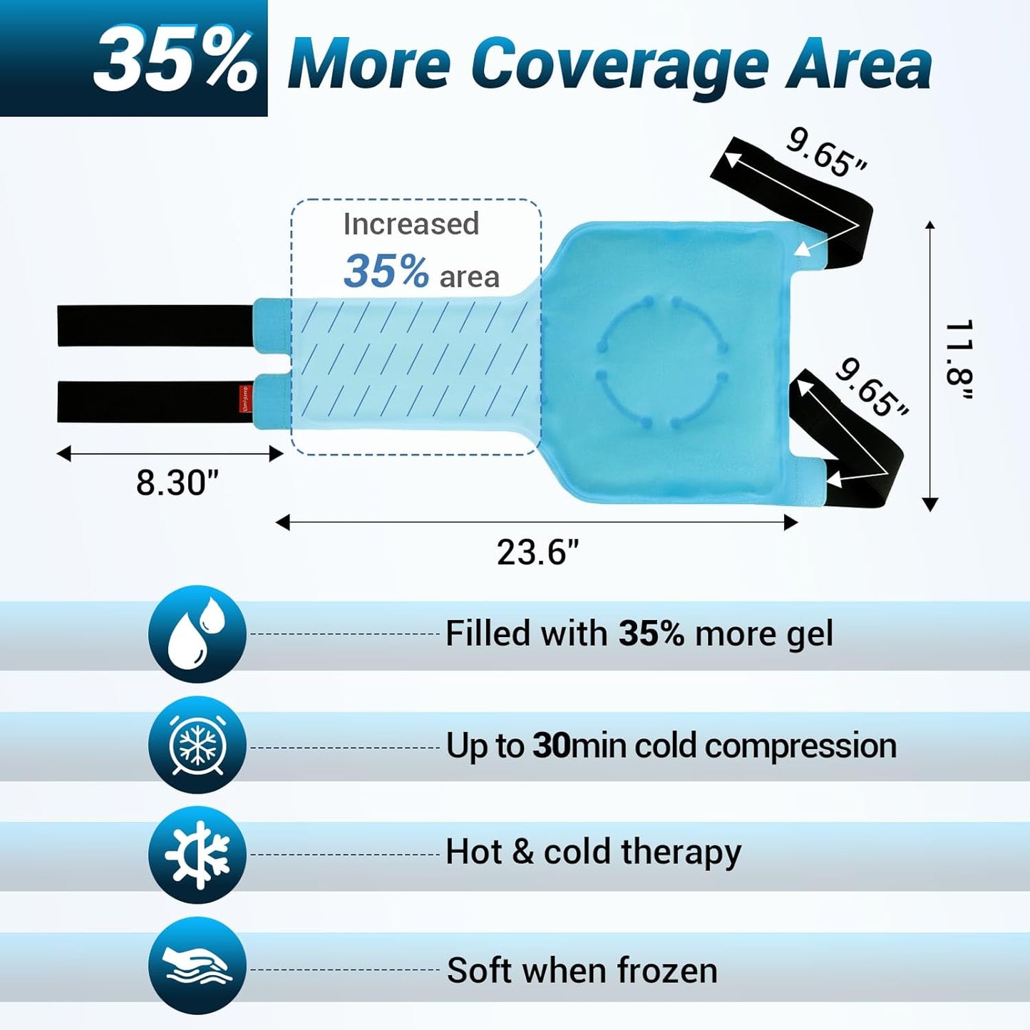 Large Knee Ice Pack Wrap with Reusable Gel - FSA HSA Eligible, Full Coverage Cold Compression Brace for Pain Relief, Injuries, Arthritis, ACL, Surgery - 23.6"x11.8 - Espot.com.au