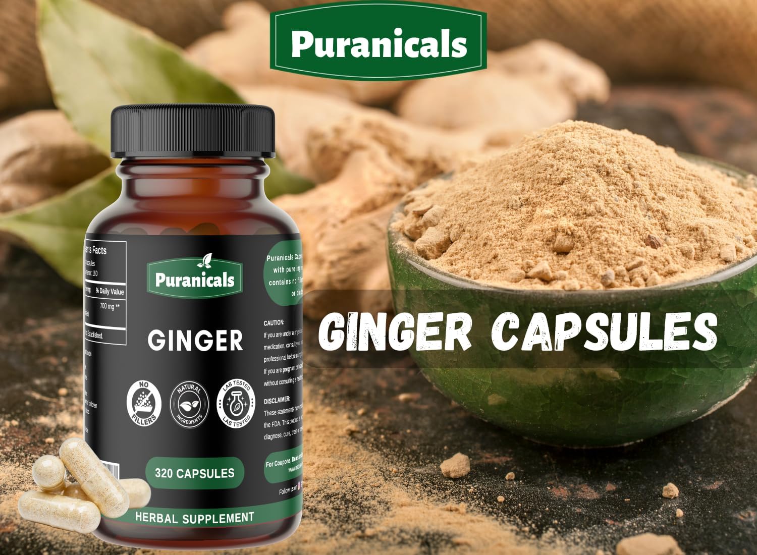 Ginger Root Powder Capsules - 320 Count | Non GMO & Gluten Free | 700mg Per Serving | Herbal Supplement made with Pure Ginger - Espot.com.au