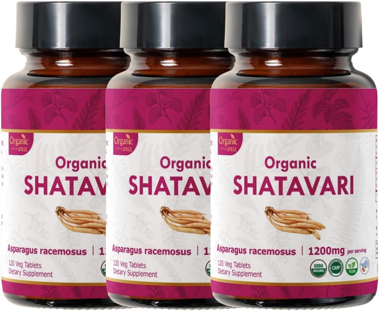 Organic Shatavari Tablets 1200mg - Women's Health & Immune Support - Vegan & USDA Certified - Pack of 3 x 120tab - Espot.com.au
