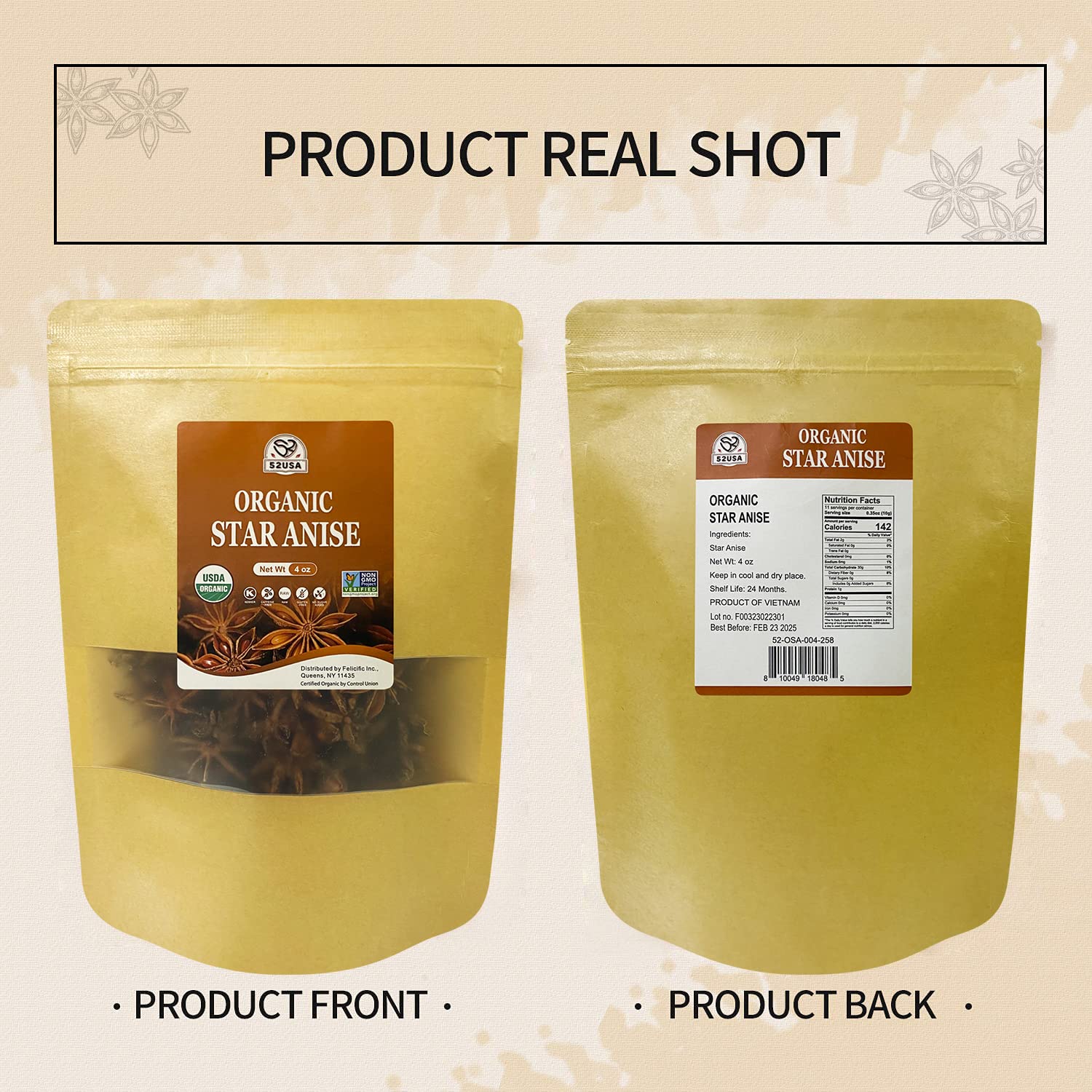 Organic Chinese Star Anise Whole Pods - 4 Ounce Pack - NON-GMO Verified - Ideal for Tea and Baking - Espot.com.au