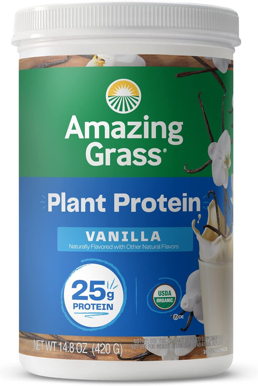 Organic Plant-Based Vegan Protein Powder with 25g Protein - Creamy Vanilla Flavor, Dairy, Gluten, Soy Free - 10 Servings - Espot.com.au