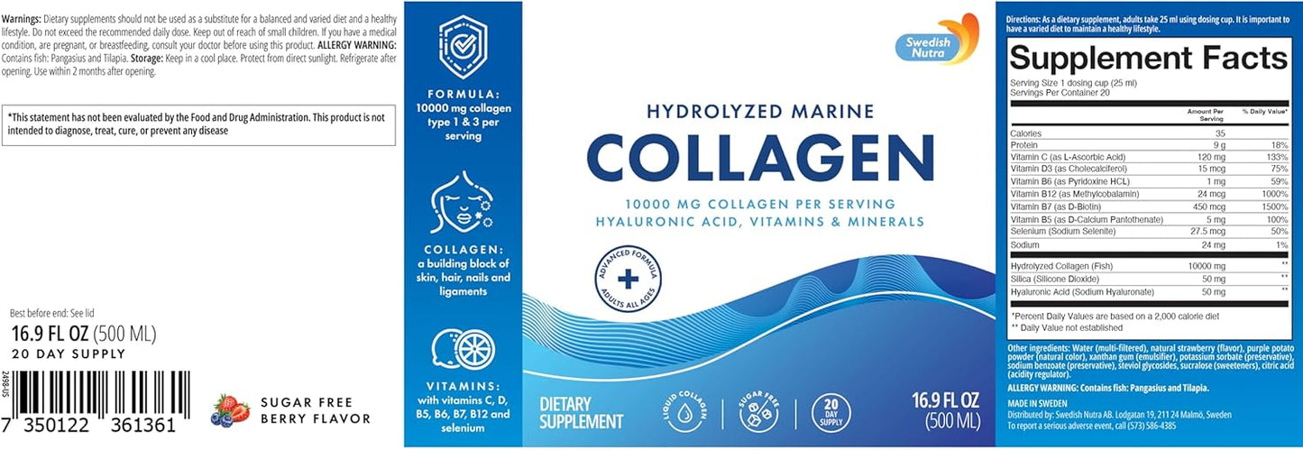 premium-hydrolyzed-marine-collagen-liquid-supplement---10000mg---500ml---20-day-supply---hyaluronic-acid-biotin-vitamin-c---hair-skin-nails-joints---sugar-free---swedish-nutra-7