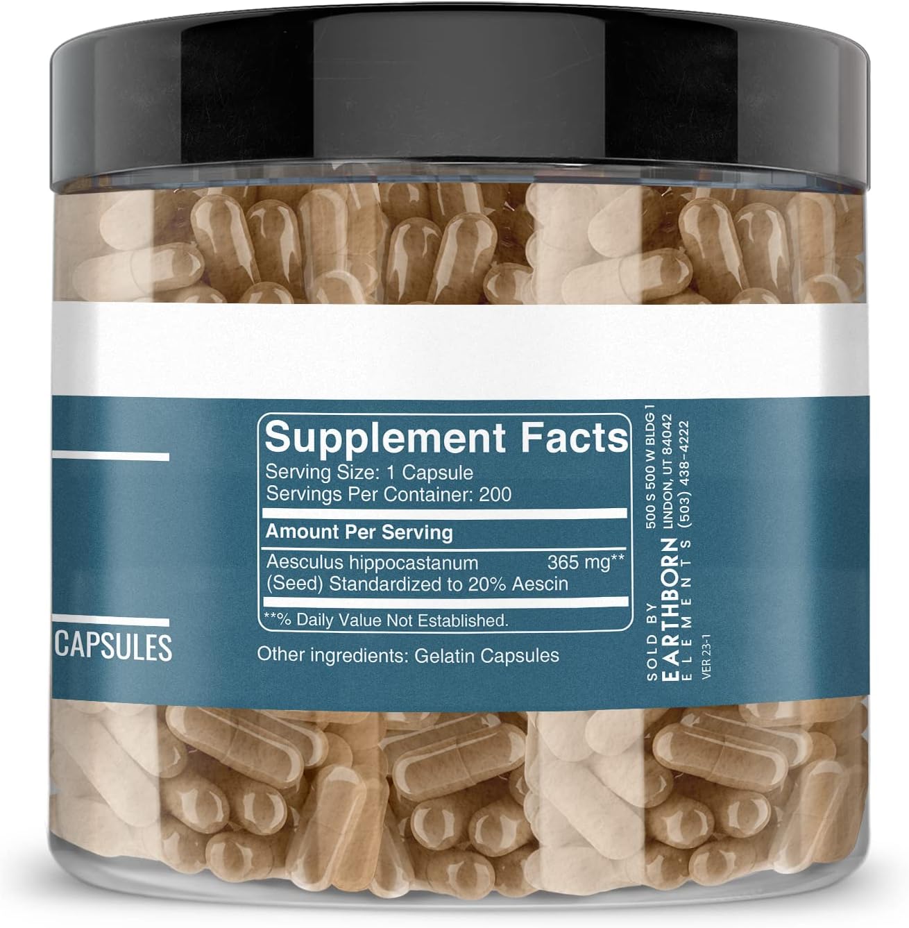 200 Count Pure & Undiluted Horse Chestnut Capsules by Earthborn Elements - No Additives Added - Espot.com.au