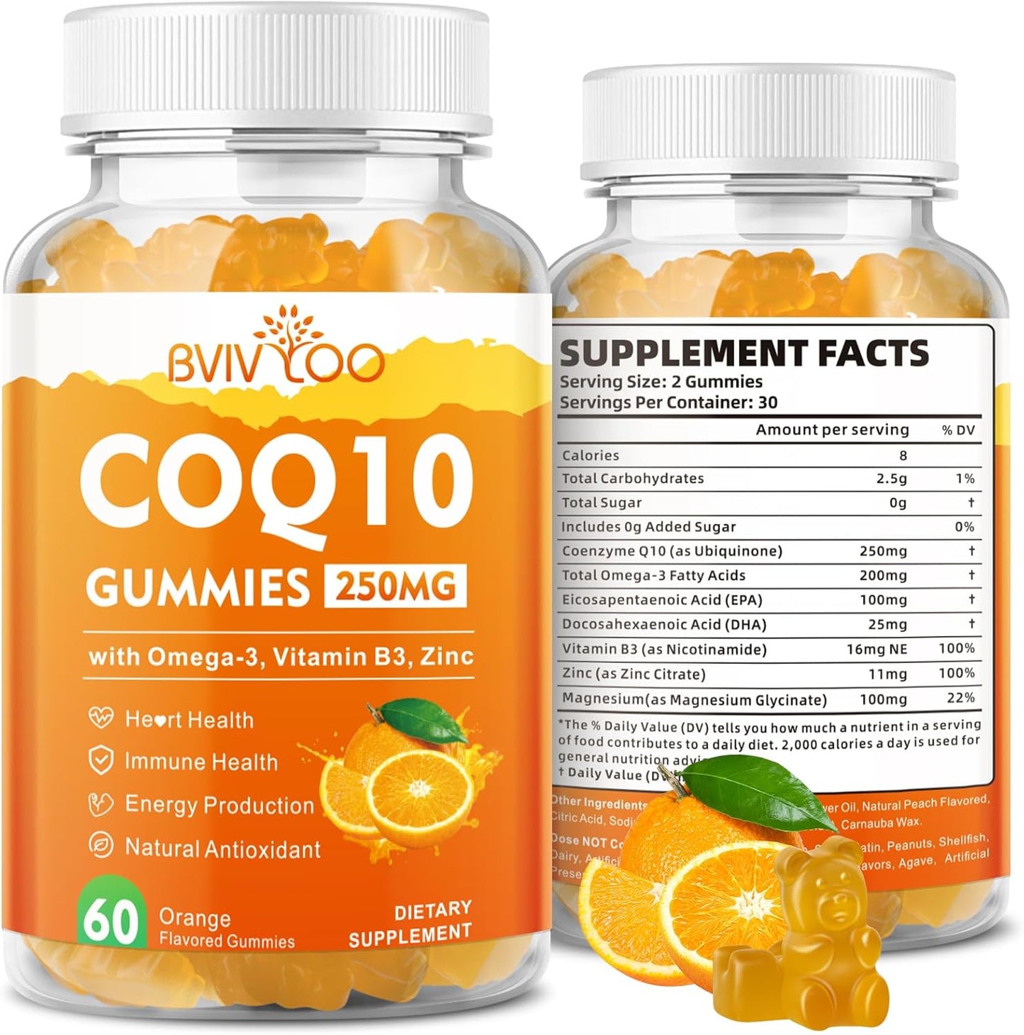 High Absorption CoQ10 Gummies with Omega-3, Vitamin B3, Zinc & Magnesium - Heart Health, Cellular Energy, Antioxidant Support - 60 Count - Espot.com.au