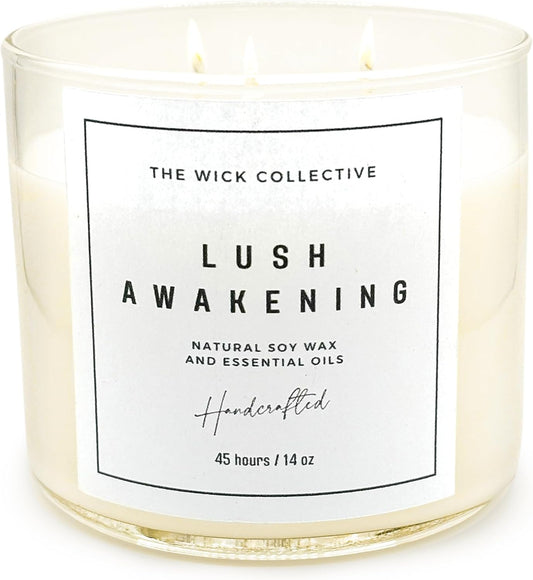 The Wick Collective Eucalyptus Mint 3-Wick Soy Candle - 14 oz Eco-Friendly Candle with Essential Oils - Long-Lasting 45-Hour Burn Time - Scented Candle in Glass Jar - Espot.com.au