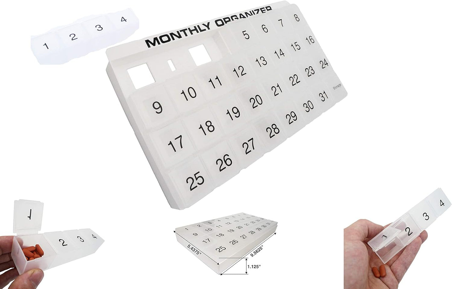 promed-supplies-monthly-pill-organizer-with-31-compartments---1-per-day---includes-tray-and-8-removable-compartments---white-color-3