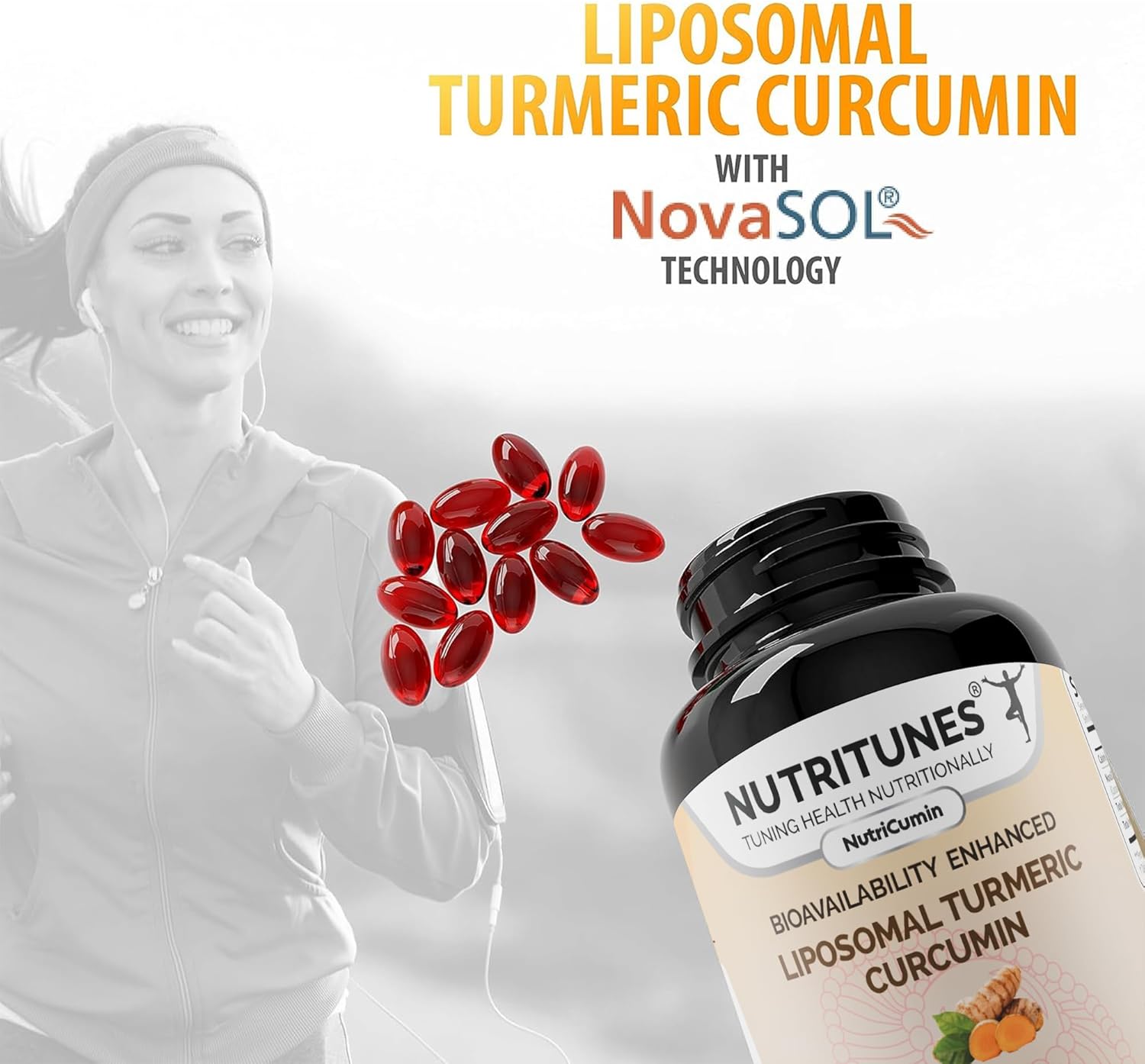 Nutritunes NutriCumin 1000mg Liposomal Turmeric Curcumin Softgels with NovaSOL Technology for Maximum Absorption - Made in USA with Premium Ingredients - Espot.com.au