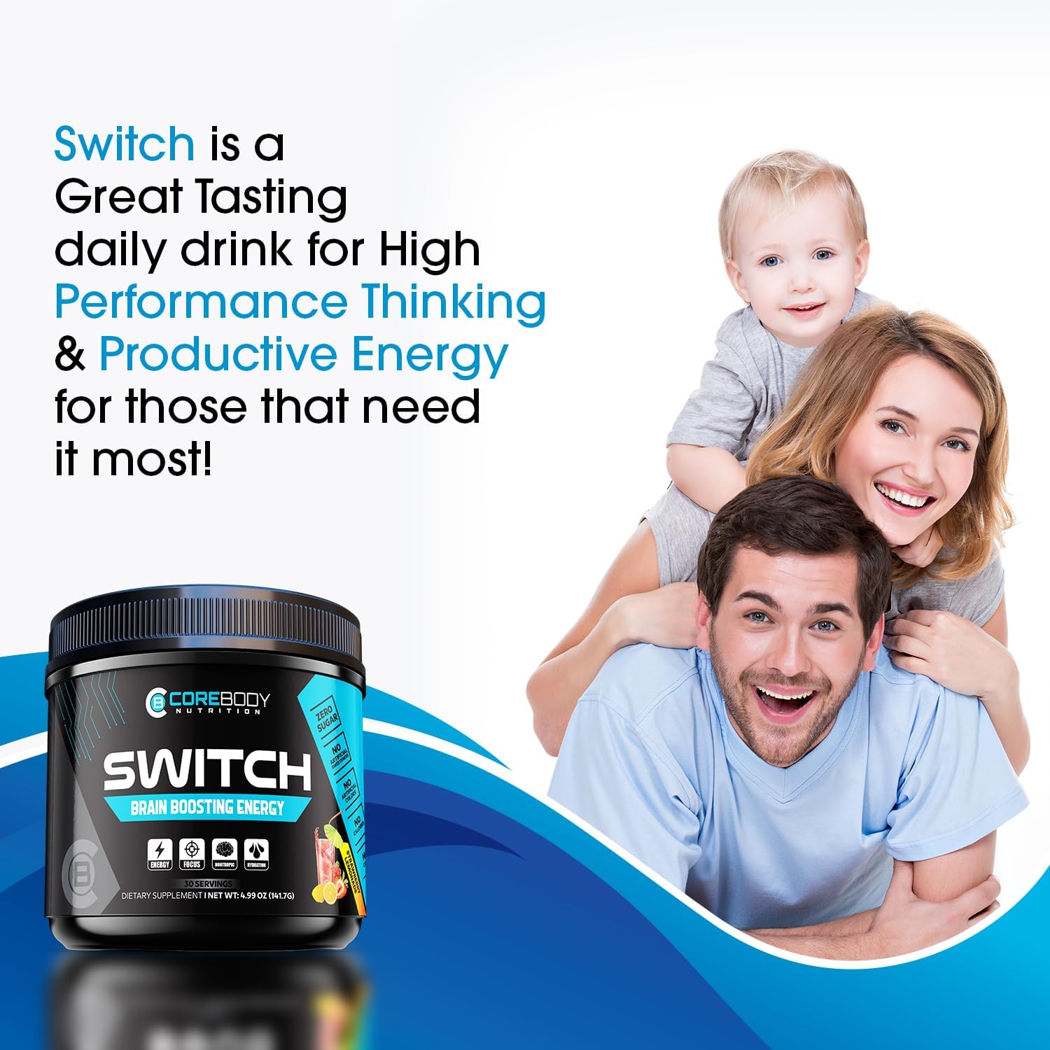 Brain Boosting Nootropic Energy Supplement with Alpha GPC & Ashwagandha - Enhance Mental Focus, Cognitive Function, Mood & Memory - Sugar Free Energy Powder for Keto - CoreBody Nutrition Switch - Espot.com.au