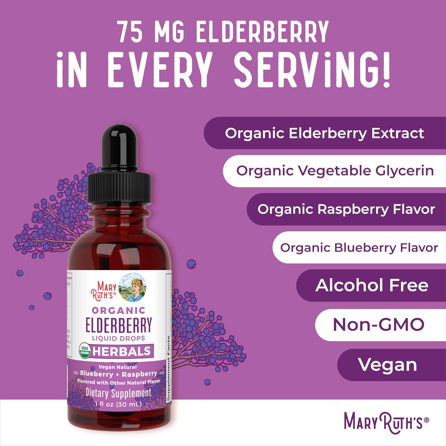 Organic Precision Probiotic & Elderberry Drops for Women - Raspberry & Blueberry | USDA Certified | Supports Gut Health, Immunity, Wellness | Vegan & Non-GMO - Espot.com.au