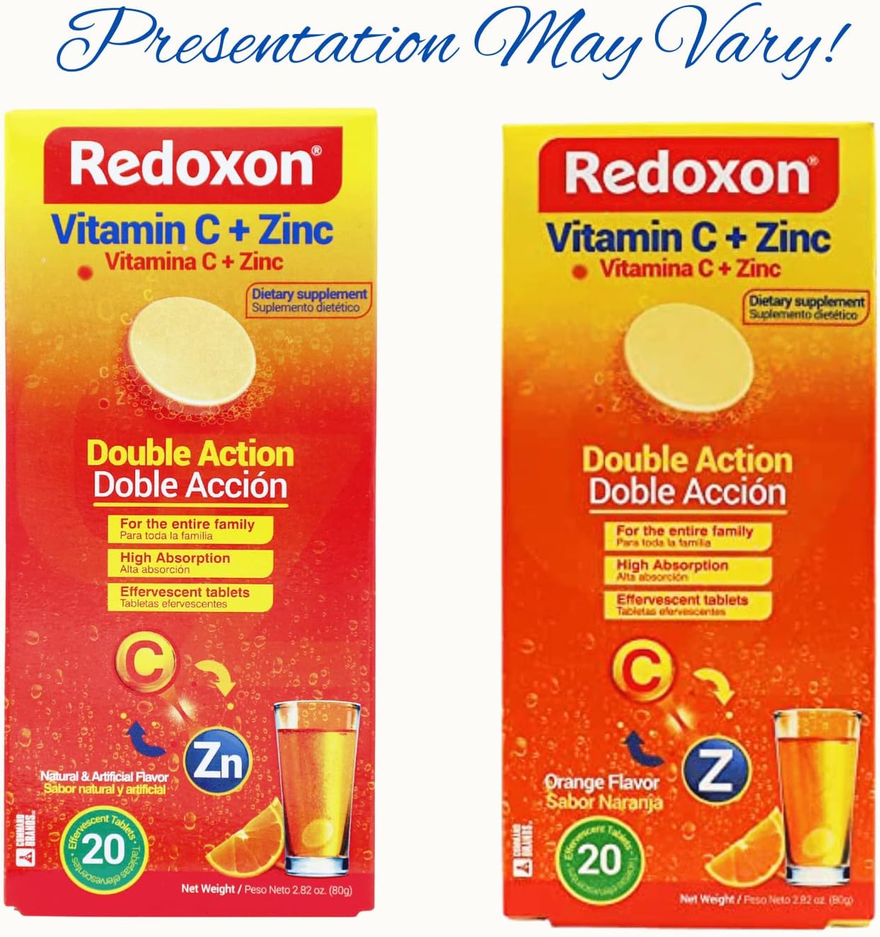Redoxon Vitamin C + Zinc Effervescent Tablets - Immune System Support - Orange Flavor - 20 Tablets - 2.82 Oz Box - Espot.com.au