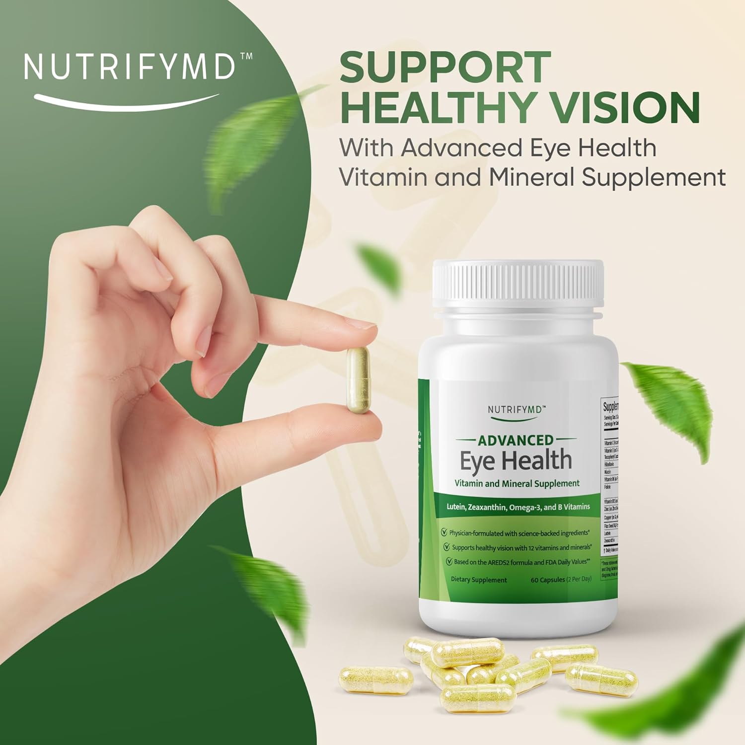 NutrifyMD Eye Health Supplement with Lutein, Zeaxanthin, Omega-3, B Vitamins - 60 Capsules - Espot.com.au